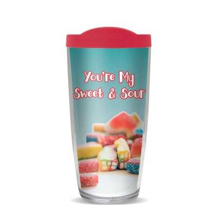 6.75 Vibrantly Colored Sweet and Sour Candy Double Wall Insulated Travel Tumbler with Lid 16oz. - All