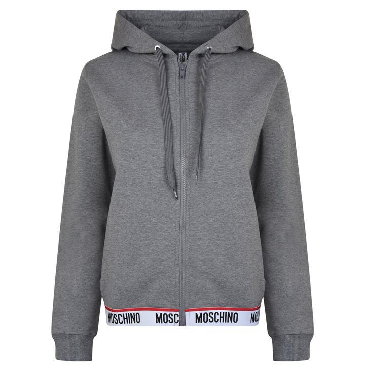 MOSCHINO Logo Band Hooded Zip Sweatshirt - Grey 0489