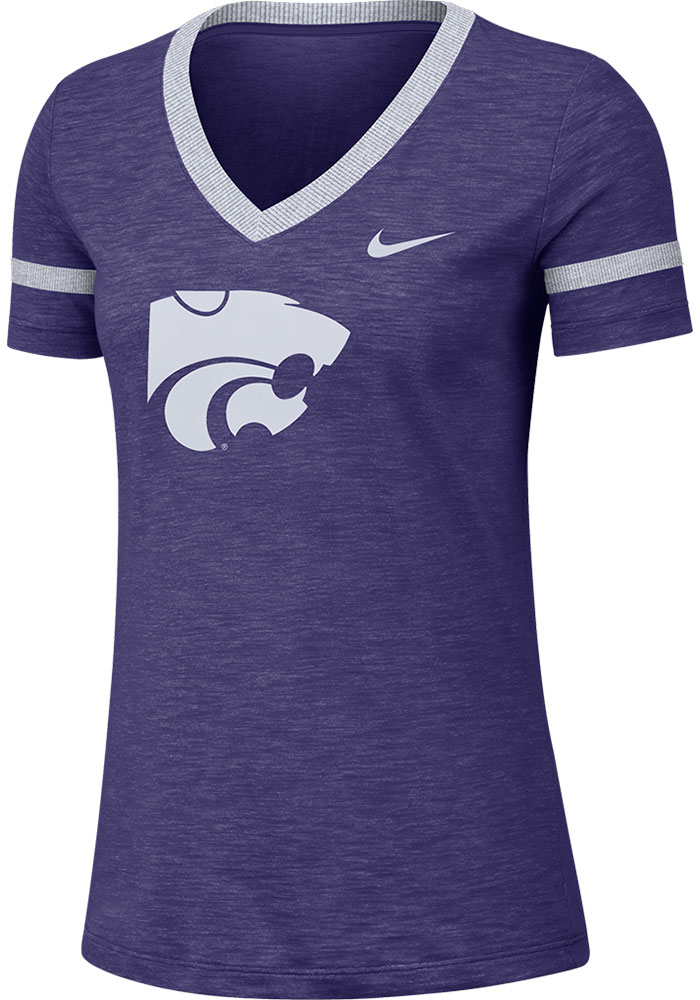 Nike K-State Wildcats Womens Purple Slub V Short Sleeve T-Shirt, Purple, 65% COTTON / 35% POLYESTER, Size 2XL