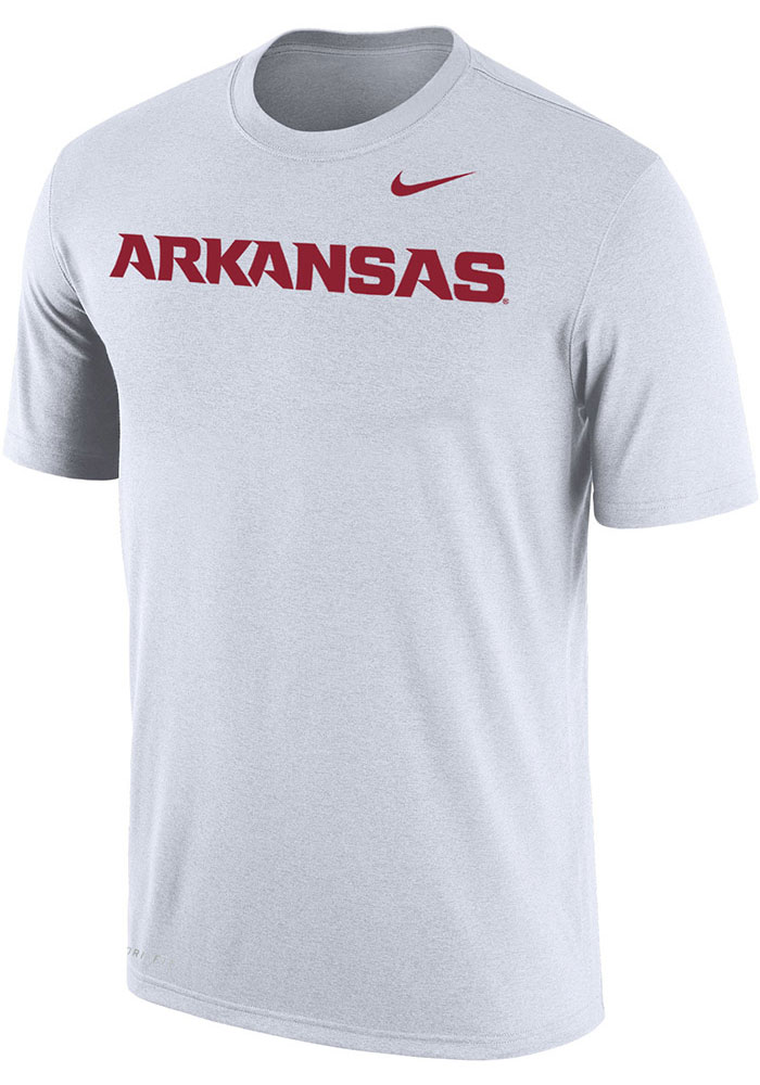 Nike Arkansas Razorbacks White Word Short Sleeve T Shirt, White, 65% COTTON / 35% POLYESTER, Size M