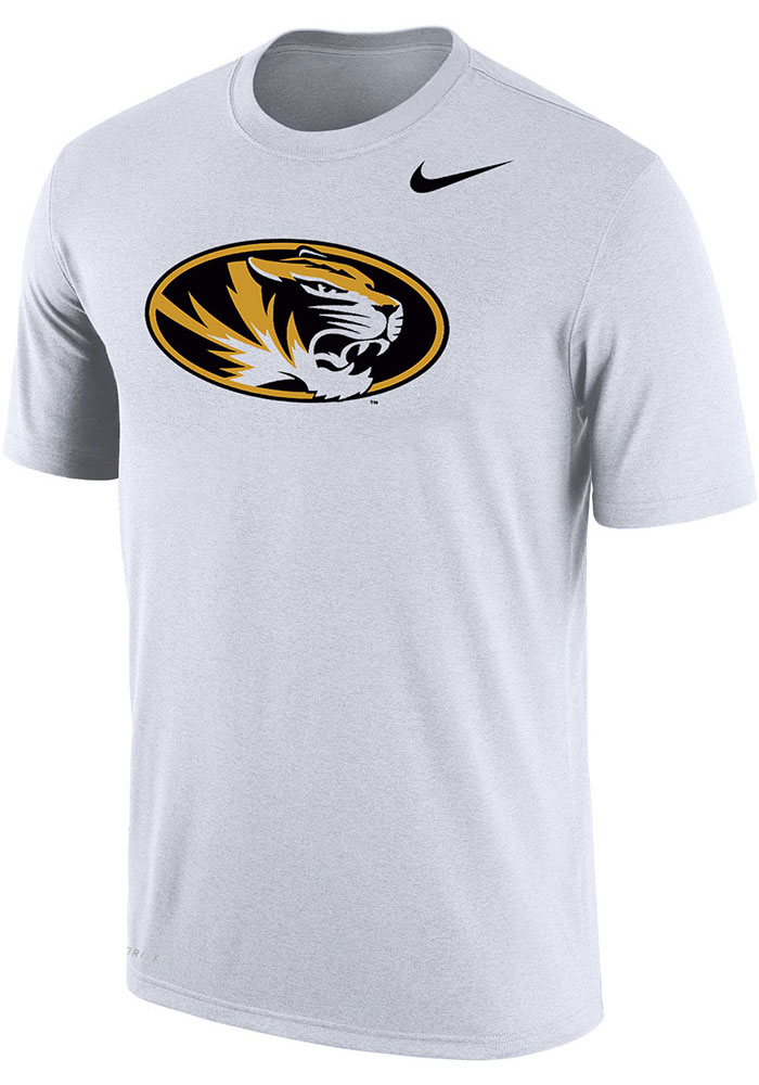 Nike Missouri Tigers White Logo Short Sleeve T Shirt, White, 65% COTTON / 35% POLYESTER, Size M