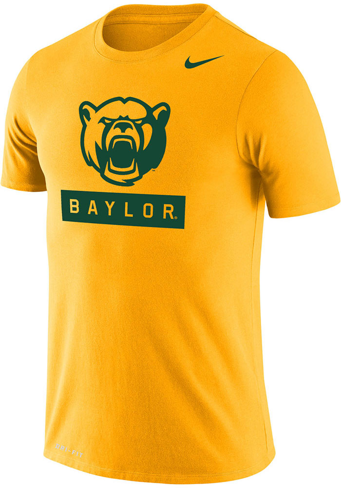 Nike Baylor Bears Gold Dri-FIT Name Drop Short Sleeve T Shirt, Gold, 65% COTTON / 35% POLYESTER, Size L