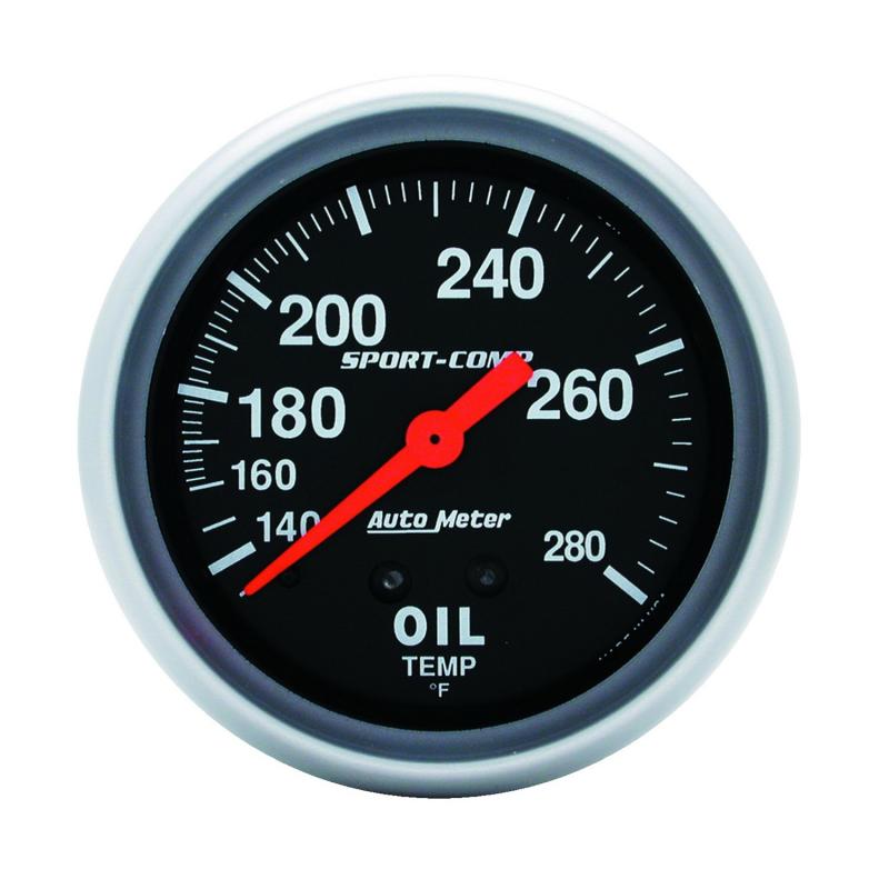 AutoMeter GAUGE; OIL TEMP; 2 5/8in.; 140-280deg.F; MECHANICAL; 12 FT.; SPORT-COMP