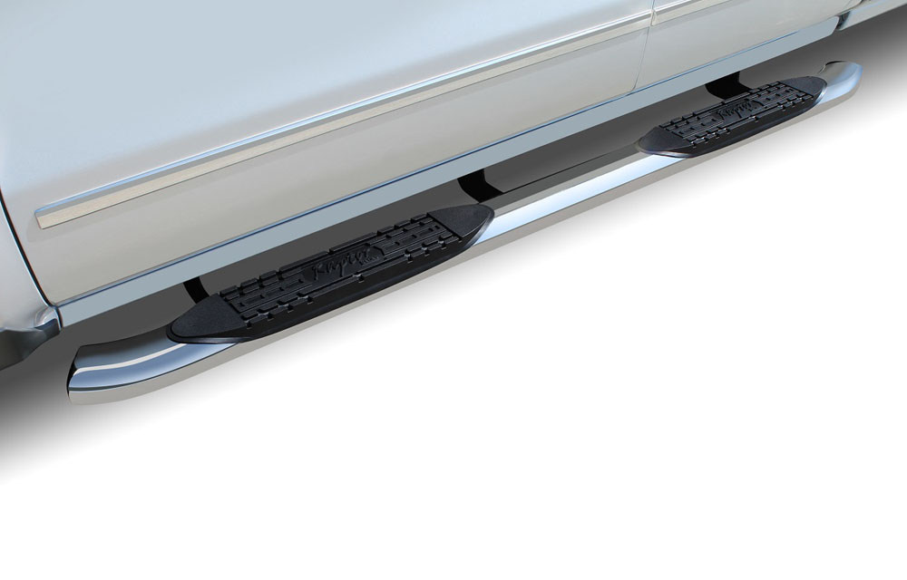 Raptor Series 1507-0442 Frontier Step Bars 4 in Curved Oval 05-18 Nissan Frontier Crew Cab OE Style Stainless