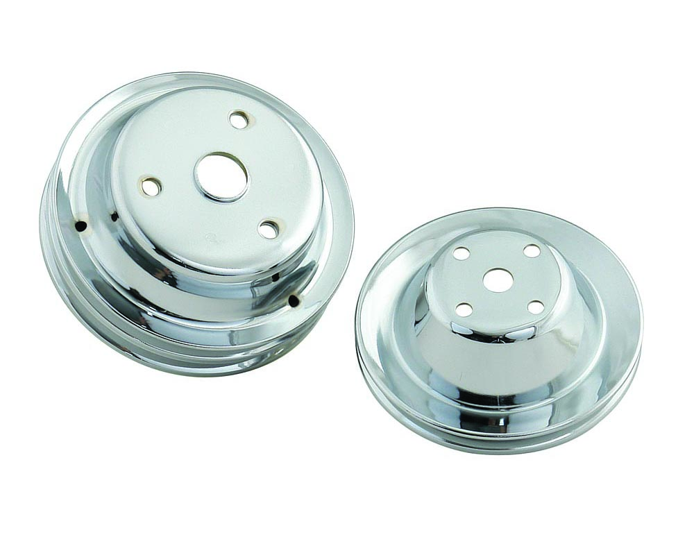 Mr. Gasket Chrome Pulley Set - Single Groove Upper, Double Groove Lower