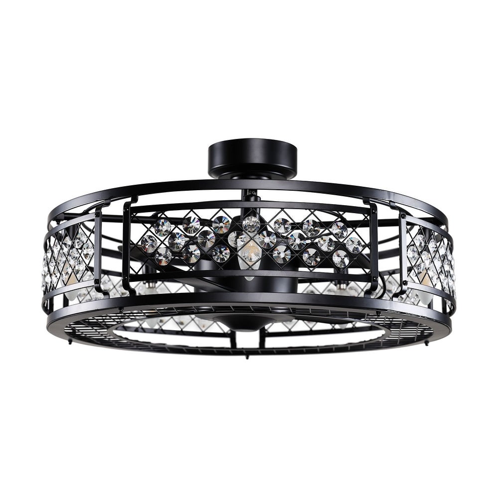 Parrot Uncle 27  Matte Black 3-Blade Crystal Low Profile Ceiling Fan with Remote