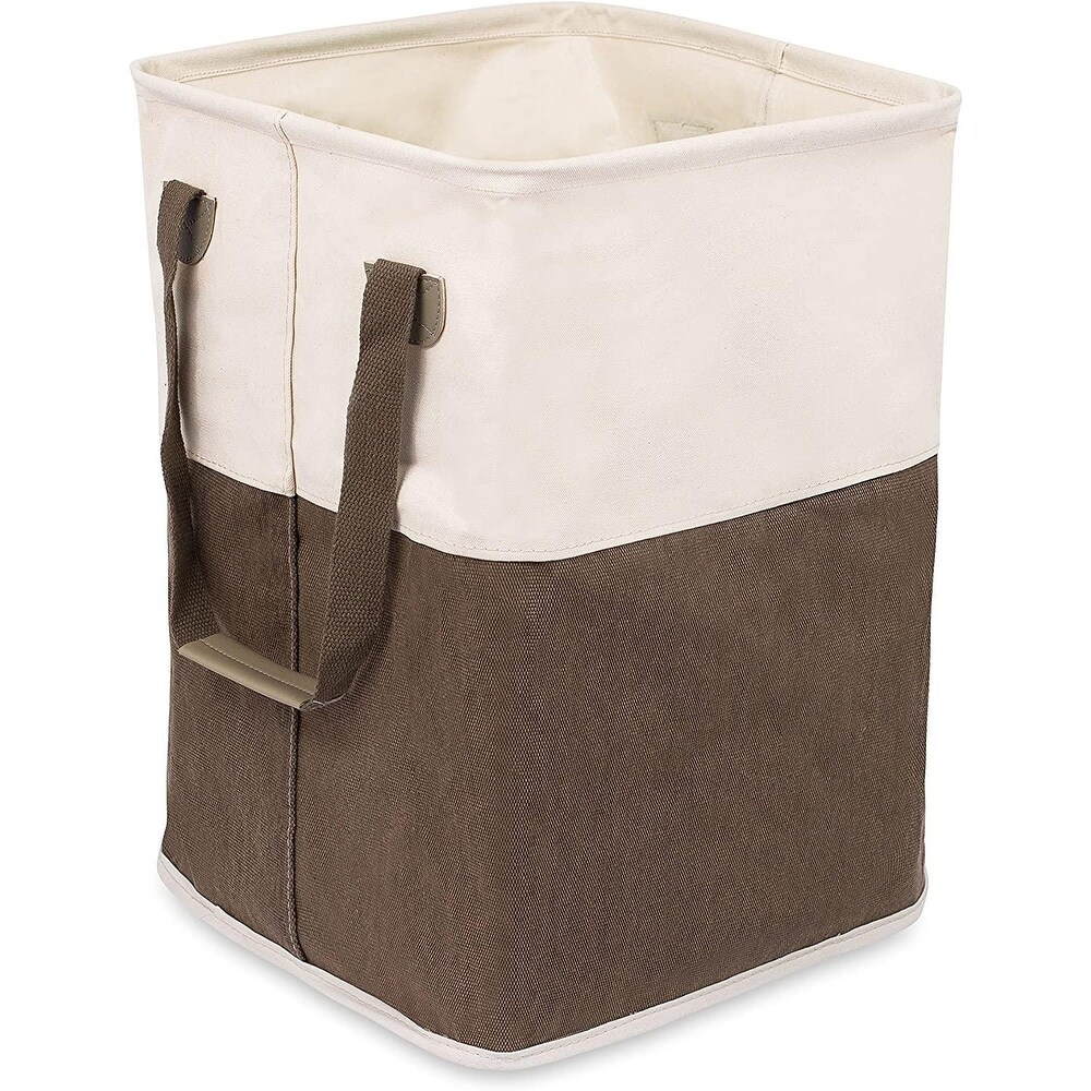 BIRDROCK HOME Square Cloth Laundry Hamper with Handles - Dirty Clothes Sorter - Easy Storage - Foldable - Brown and White Canvas