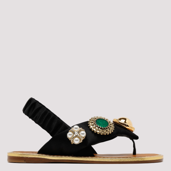 Black Embellished Flat Sandals N - (N) SHOES IT@35