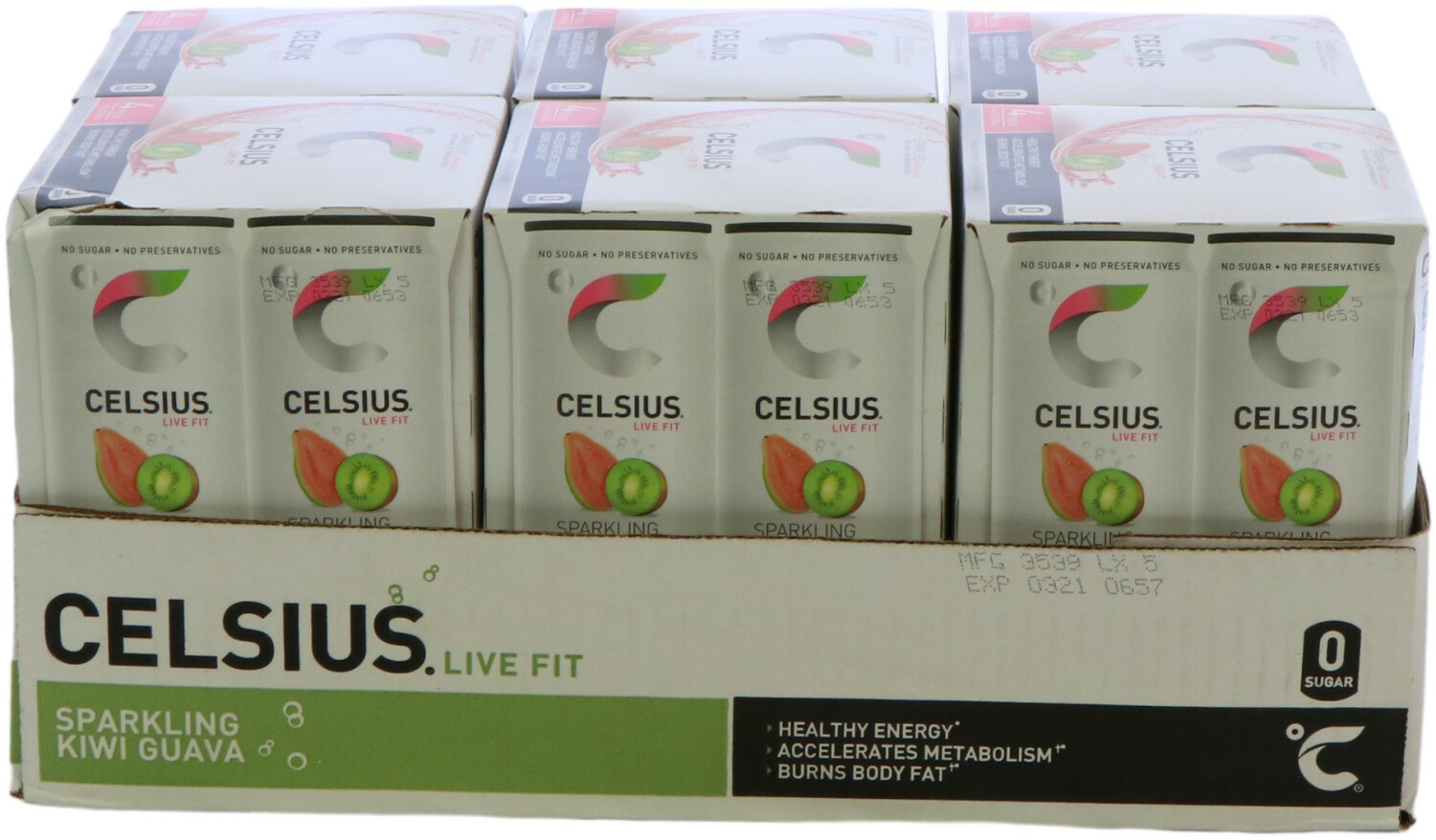 CELSIUS Sparkling Kiwi Guava Fitness Drink  Zero Sugar  12oz. Slim Can 4-Packs  24 Cans Total