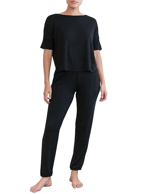 Honeydew Women's Sun Lover French Terry Lounge Set in Black (18988) | Size Large | HerRoom.com