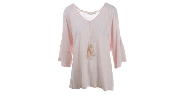 Moon & Meadow Womens Peasant Top Linen Boho - Pale Pink