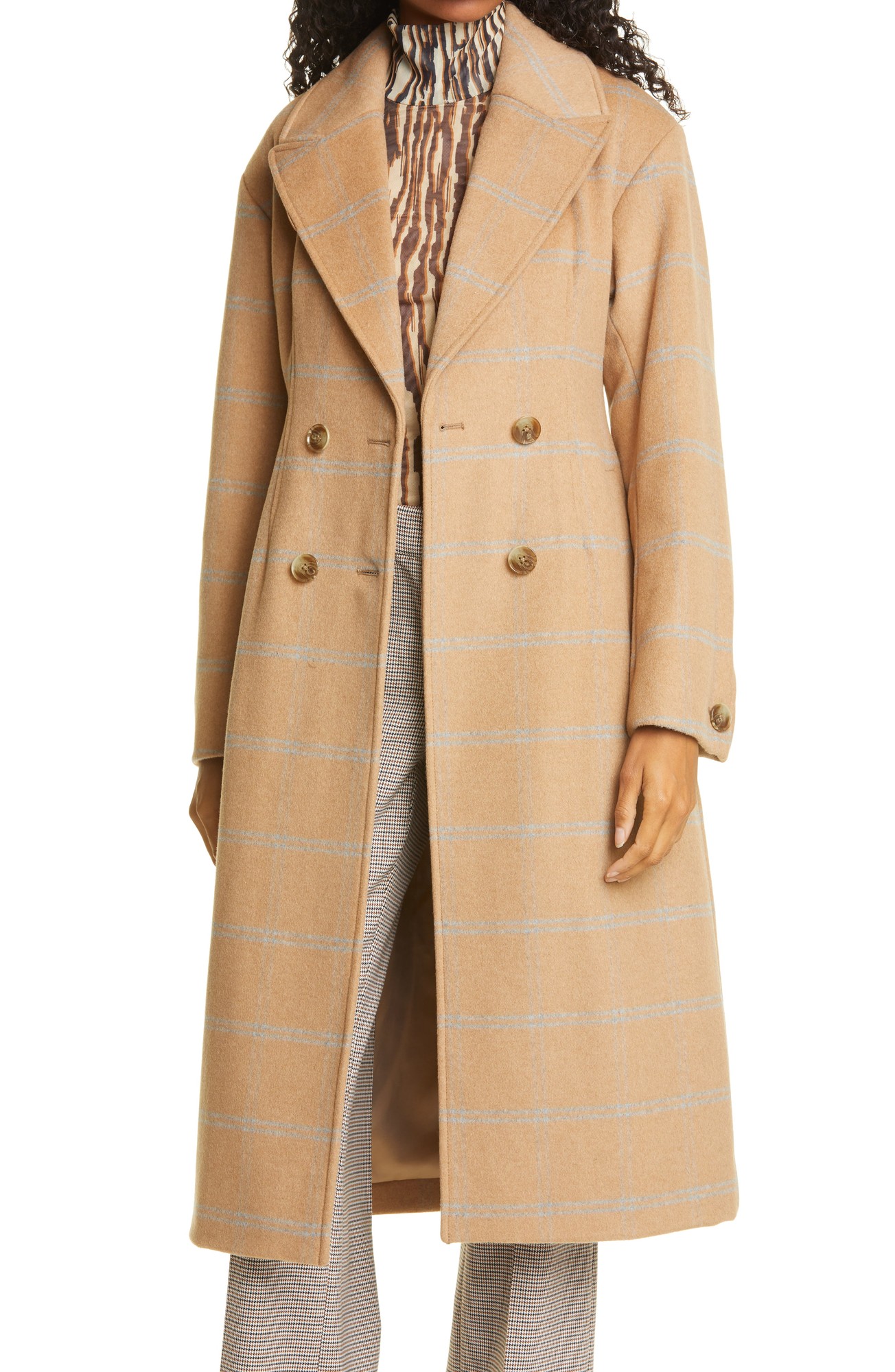 Women's Baum Und Pferdgarten Destiny Check Wool Blend Trench Coat, Size 6 US - Brown