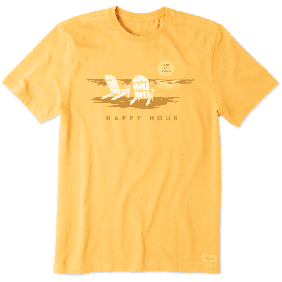 Life Is Good Men's Golden Happy Hour Crusher Short Sleeve T-Shirt in Baja Yellow Size 3XL | 100% Cotton