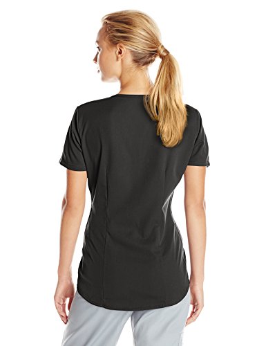 NrG by Barco Women's Junior Fit 2 Pocket Mock Wrap Panel Scrub Top, Black, Small