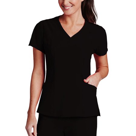 Barco One 5105 Racer 4-Pocket Womens Plus Tall V Neck Short Sleeve Tag Free Stretch Fabric Moisture Wicking Scrub Top, 3x-large, Black