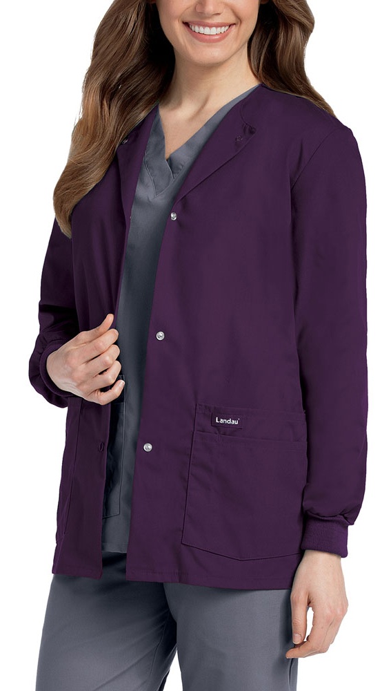 Landau Essentials Relaxed Fit 4-Pocket Snap-Front Scrub Jacket for Women 7525