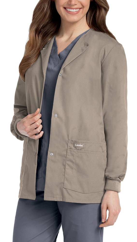 Landau Essentials Relaxed Fit 4-Pocket Snap-Front Scrub Jacket for Women 7525
