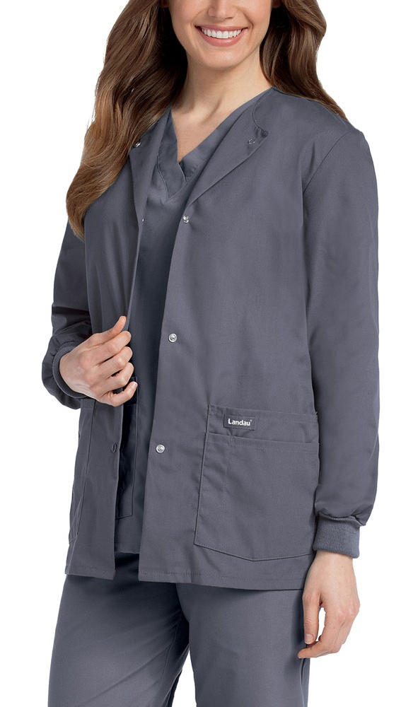 Landau Essentials Relaxed Fit 4-Pocket Snap-Front Scrub Jacket for Women 7525