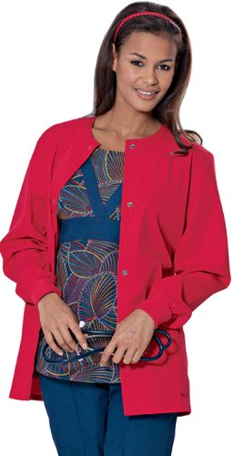 Landau Essentials Relaxed Fit 4-Pocket Snap-Front Scrub Jacket for Women 7525