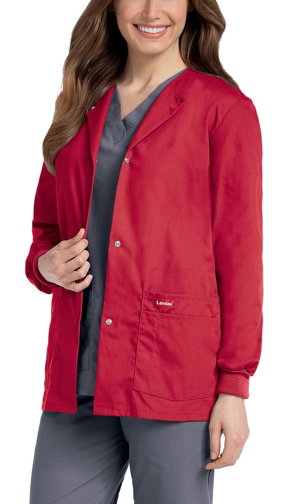 Landau Essentials Relaxed Fit 4-Pocket Snap-Front Scrub Jacket for Women 7525