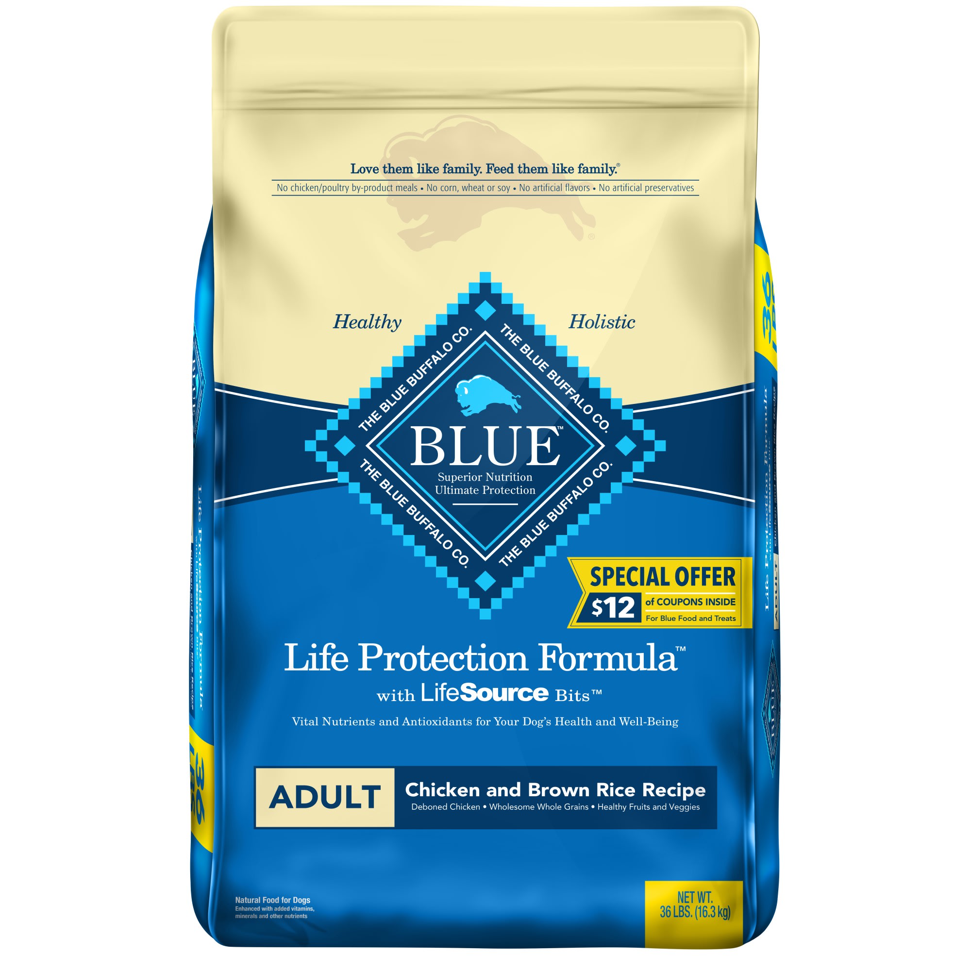 Blue Buffalo Blue Life Protection Formula Adult Chicken and Brown Rice Recipe Dry Dog Food, 36 Lbs.
