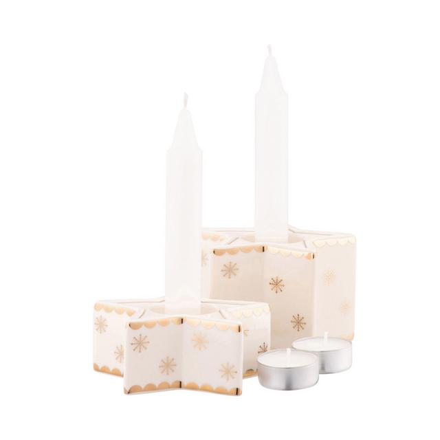 Belleek Living Pair of Star Shaped Candleholders - Reversible