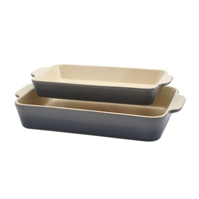 Artisanal Kitchen Supply 2-Piece Ceramic Rectangular Baker Set in Grey