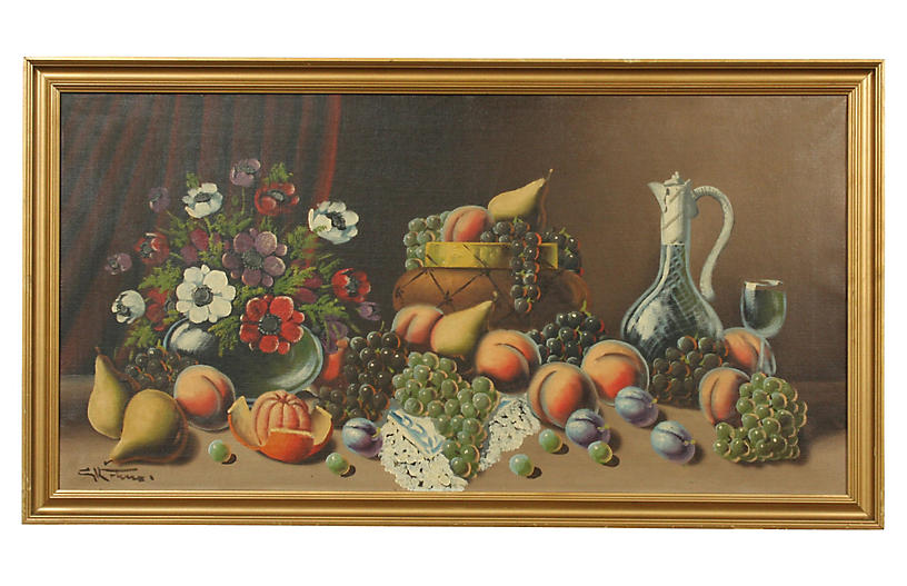 Painting of Peaches and Poppies - Blink Home Vintique