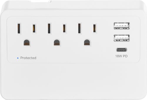 Insignia™ - 3 Outlet/3 USB Desktop Power Tap 900 Joules Surge Protector - White