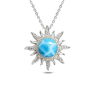Alamea Sterling Silver Larimar & Topaz Sun Pend Ant W/ Chain