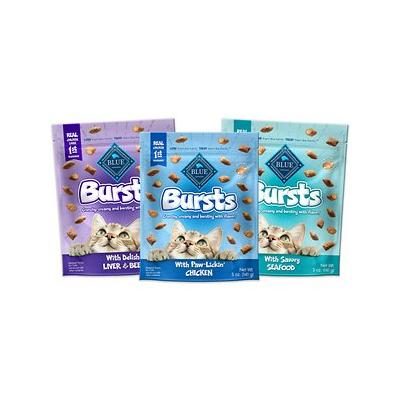 Blue Buffalo Bursts Crunchy Chicken, Chicken Liver and Beef, and Seafood Cat Treats Variety Pack, 5 Oz., Count of 6