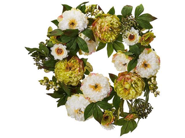 Nearly Natural 4579 24Ã¢â‚¬Â Peony Mum Wreath 17.75 X 5.25 X 17.75
