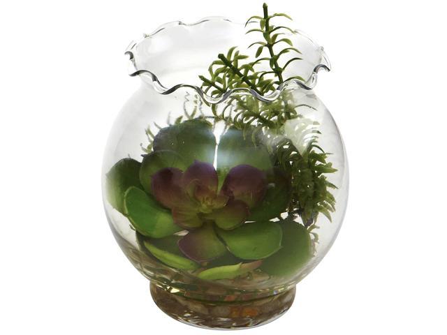 Nearly Natural 6781-S2 Succulent Plant with Fluted Vase, Green/Purple, Set of 2