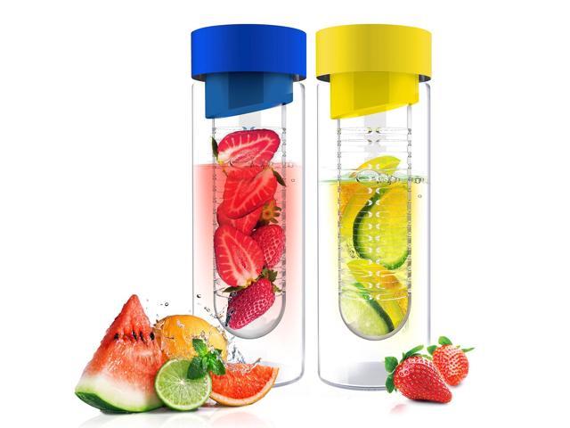 Fruit Infuser Glass Flavor It Water Bottle for Naturally Flavored Water by Asbou 20 Oz (2 Pack) Blue Yellow