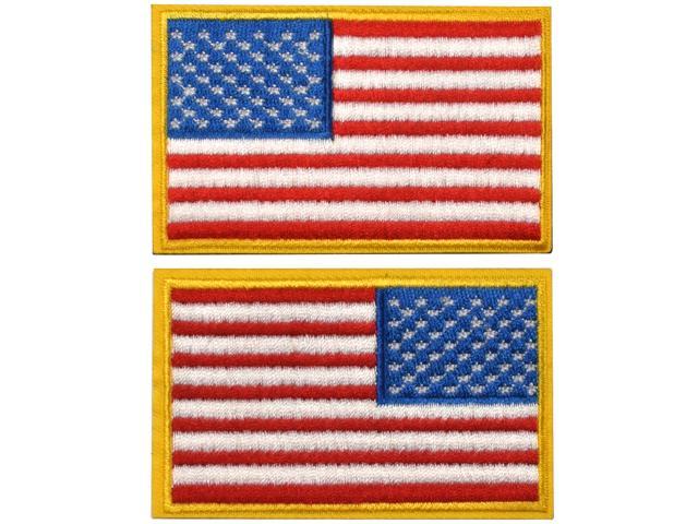 2 Pieces Tactical US American Flag Patch, Military USA United States of America Uniform Emblem Patches, Multitan-Reverse Gold Border