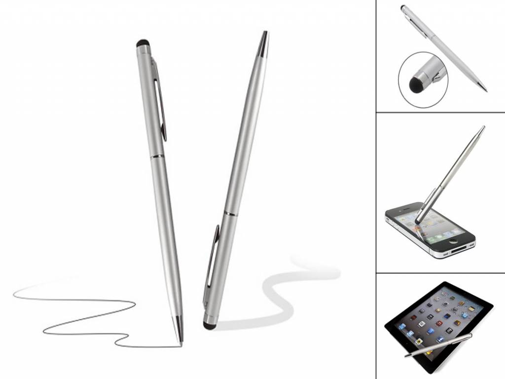 Stylus Pen Met Balpen | Geschikt Voor Iconbit Nettab Sky Net Nt 0701s | Zilver | Grijs | Iconbit