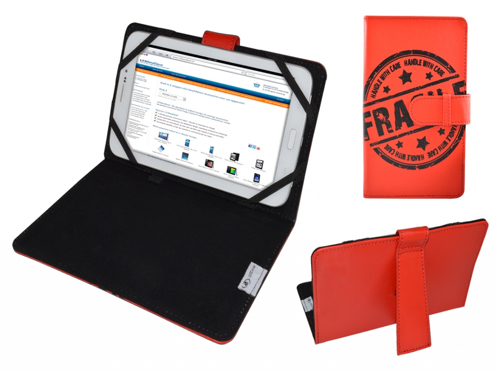 Hoes Voor Iconbit Nettab Sky Net Nt 0701s Met Fragile Print Op Cover  | Rood | Iconbit