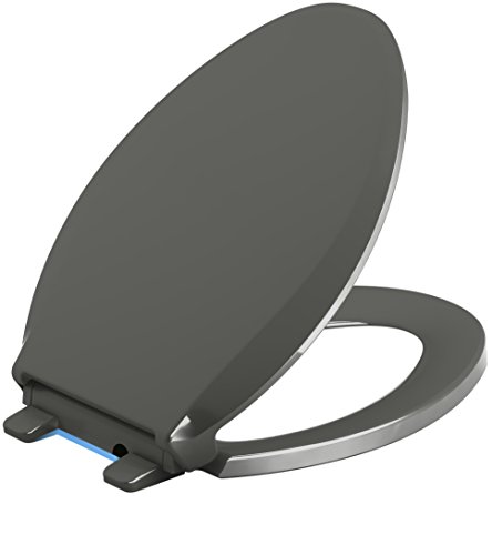 KOHLER K-4888-58 Cachet Nightlight Quiet-Close with Grip-Tight Bumpers Elongated Toilet Seat, Thunder Grey