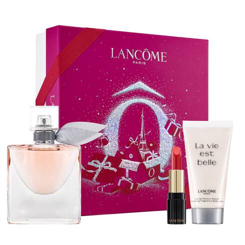 Lancme La Vie Est Belle Christmas Gift Set 50ml EDP + 50ml Body Lotion + 1.6g L'Absolu Rouge Lipstick - 132