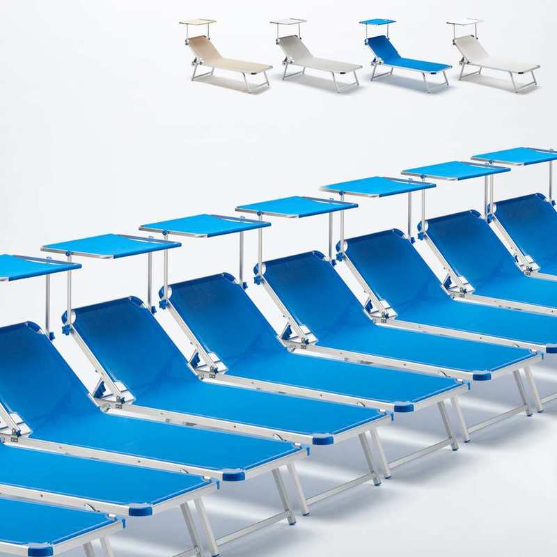 Set 20 Bains De Soleil En Aluminium Pour La Plage Avec Parasol Réglable NETTUNO | Bleu - BEACH and GARDEN DESIGN