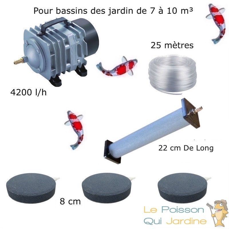 Set aération 1 Diffuseur 22 Cm + 3 Disques 8 Cm Pour Bassin De Jardin De 7000 à 10000 Litres - WWW.LEPOISSONQUIJARDINE.FR