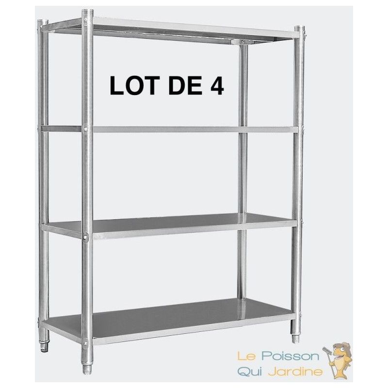 Le Poisson Qui Jardine - Lot De 4 : Étagère En Inox, Qualité Pro 155 X 120 X 45 Cm. Max 600 Kg