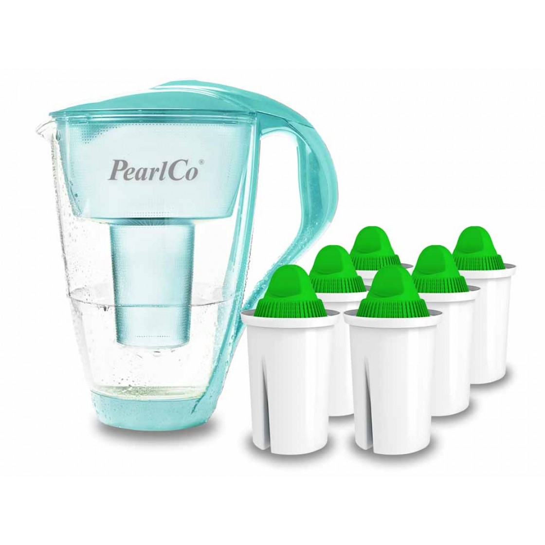 Glas-Wasserfilter Mint Inkl. 6 Alkaline Filterkartuschen