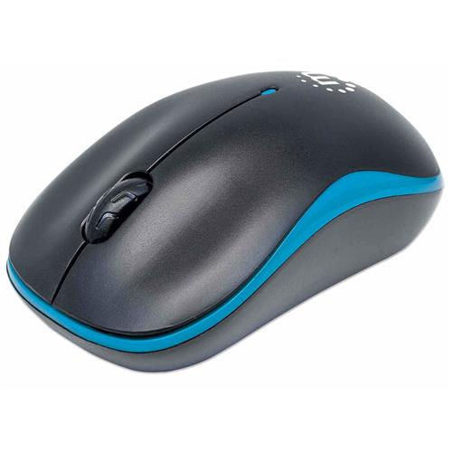 Manhattan Success Wireless Mouse (Promo) Black/Blue 1000dpi 2.4Ghz (up to 10m) USB Optical Three Button with Scroll Wheel USB Micro Receiver AA Batter