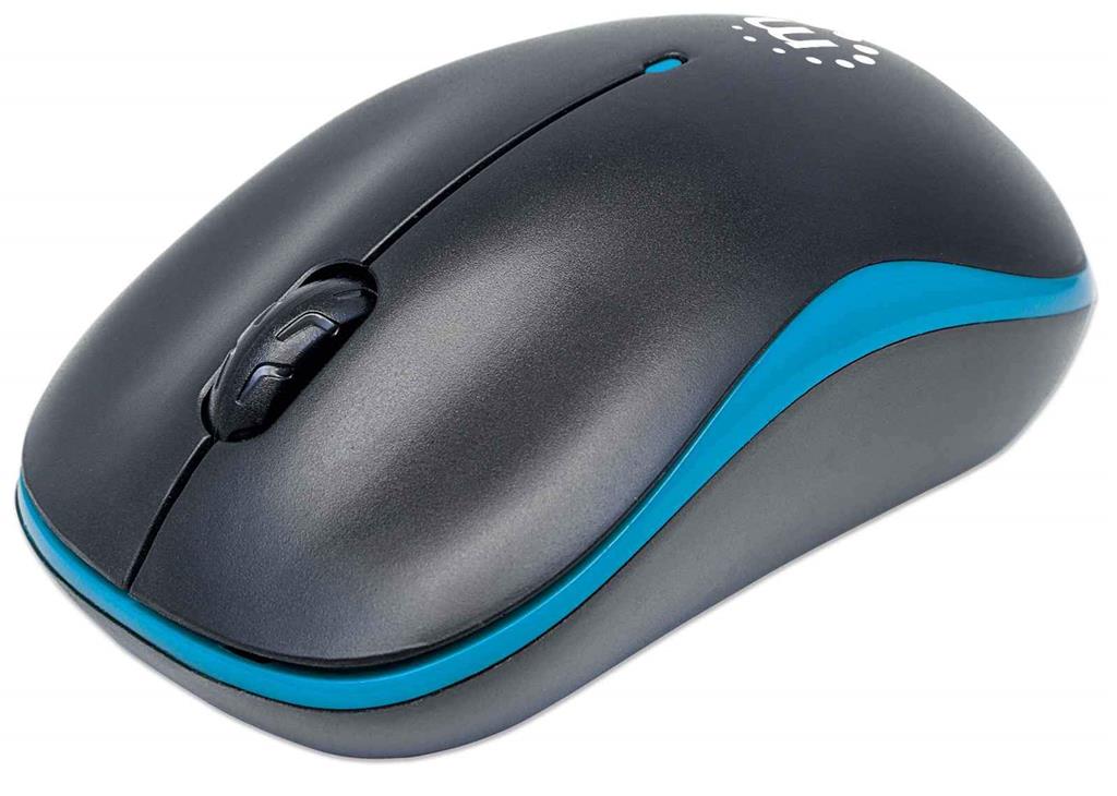 Manhattan Success Wireless Mouse (Promo) Black/Blue 1000dpi 2.4Ghz (up to 10m) USB Optical Three Button with Scroll Wheel USB Micro Receiver AA Batter thumbnail