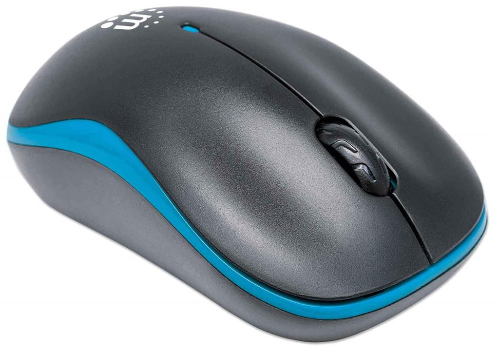 Manhattan Success Wireless Mouse (Promo) Black/Blue 1000dpi 2.4Ghz (up to 10m) USB Optical Three Button with Scroll Wheel USB Micro Receiver AA Batter thumbnail