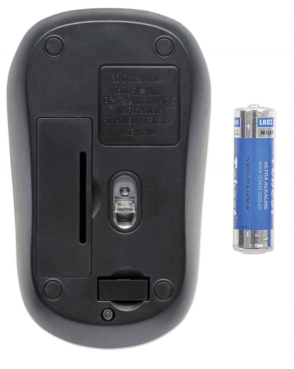 Manhattan Success Wireless Mouse (Promo) Black/Blue 1000dpi 2.4Ghz (up to 10m) USB Optical Three Button with Scroll Wheel USB Micro Receiver AA Batter thumbnail