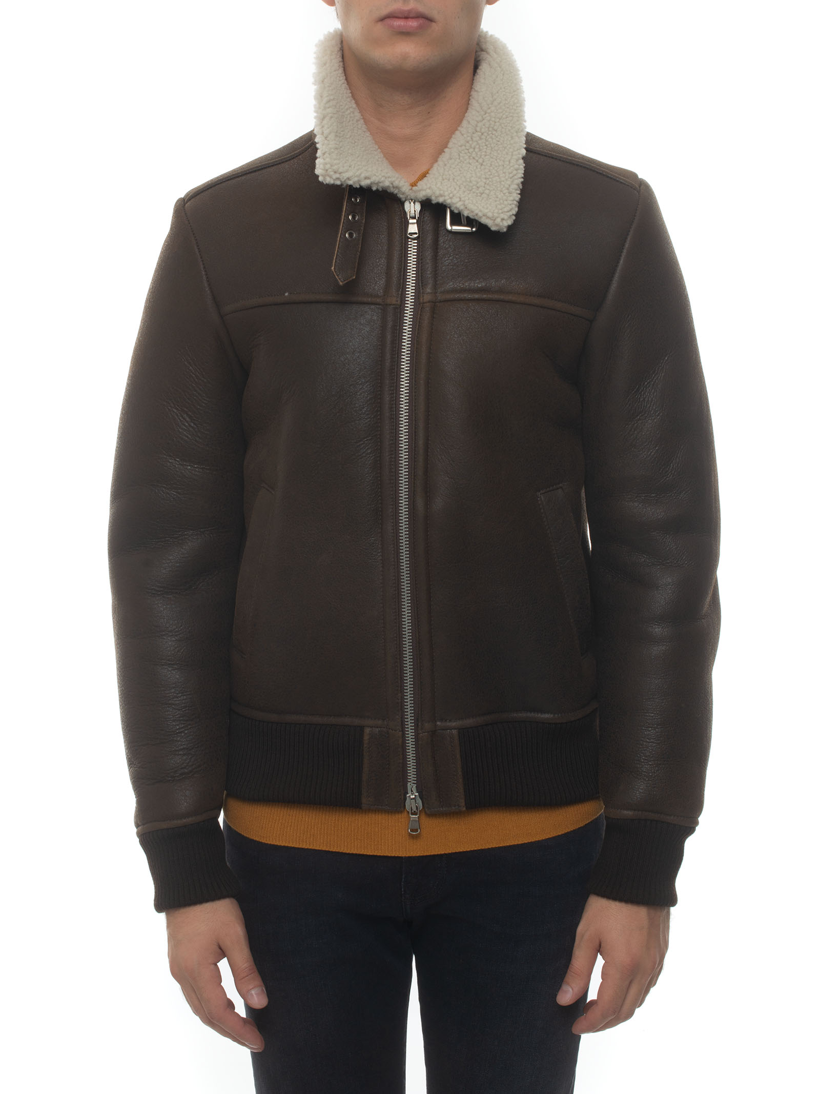 MINORONZONI 1953 Leather Harrington Jacket Brown Sheepskin Man thumbnail