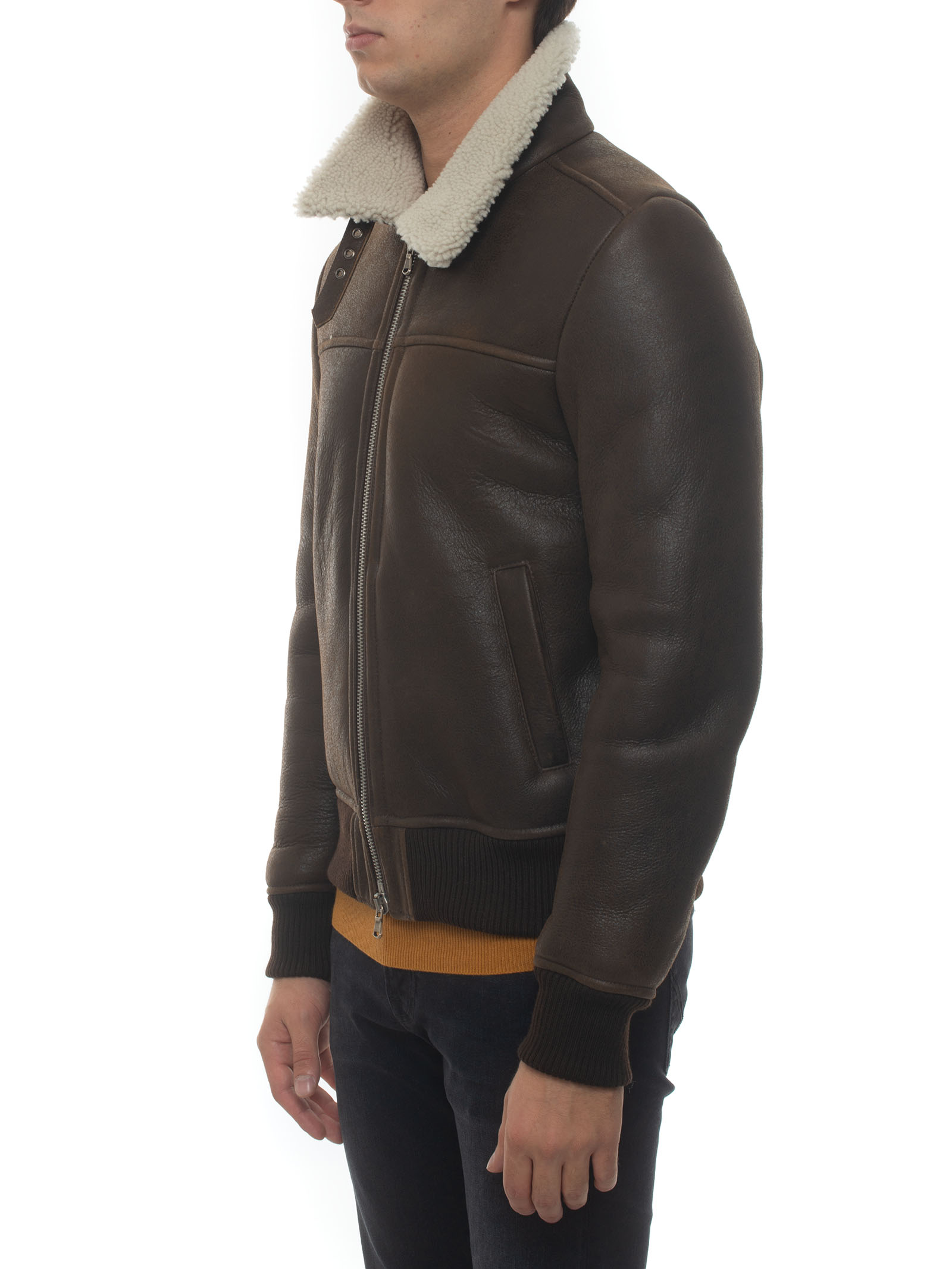 MINORONZONI 1953 Leather Harrington Jacket Brown Sheepskin Man thumbnail