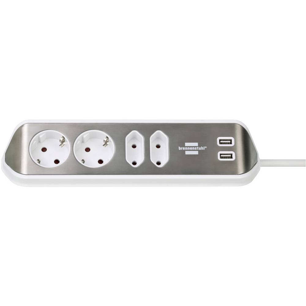 Brennenstuhl Estilo Ecksteckdosenleiste 4-fach (Tischsteckdose Mit EdelstahloberflÃ¤che FÃ¼r KÃ¼che Und BÃ¼ro, Ecksteckdose Mit 2x Schuko-Stec